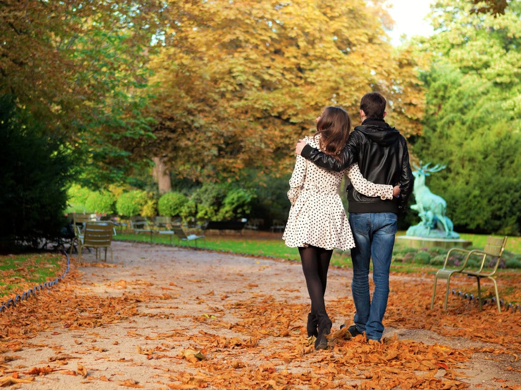 A Couple Strolling in the Luxembourg Gardens in Paris