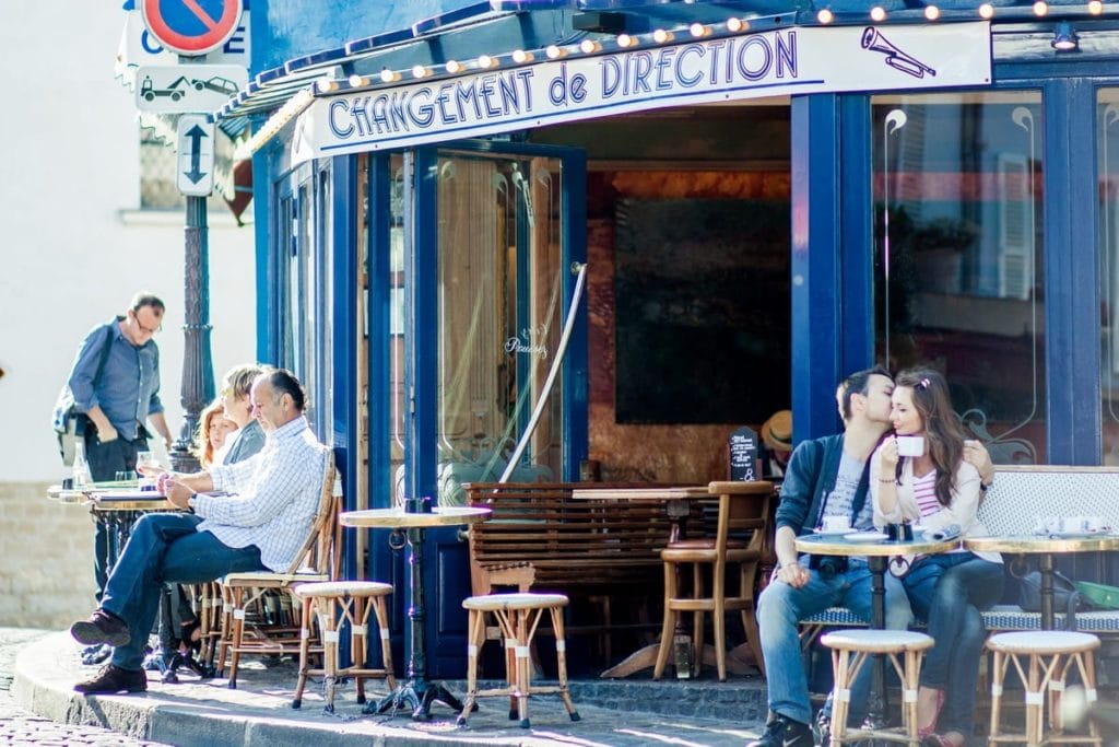 A loving couple at a parisian café