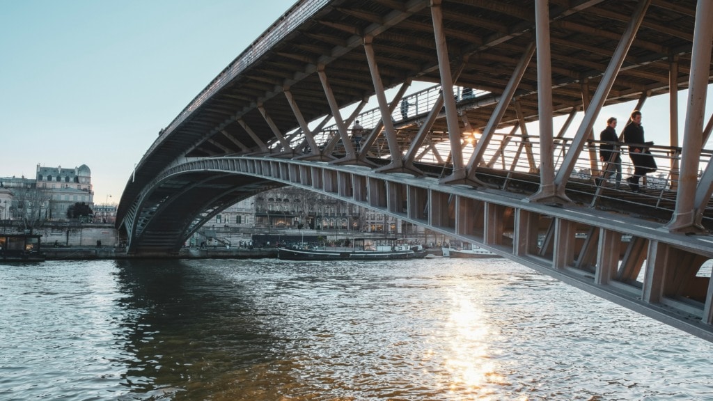 The beautiful passerelle Léopold Sédar Senghor bridge in Paris