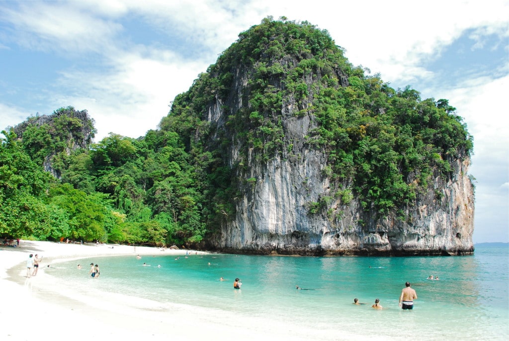 tourists on the beach in Koh Hong Island in Krabi, Thailand