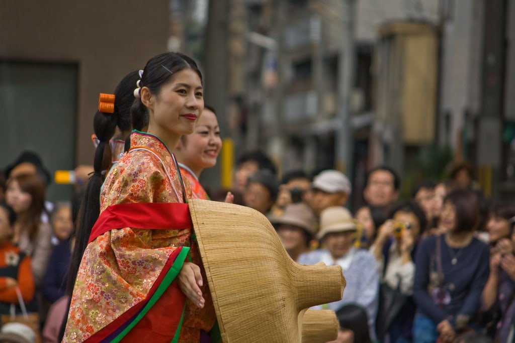 People at Jidai Festival during fall in Kyoto