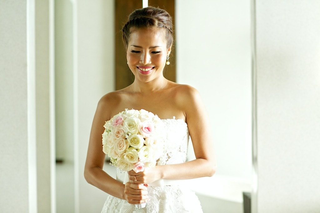 Beautiful Thai bride on her wedding day at the Four Seasons on Koh Samui Thailand