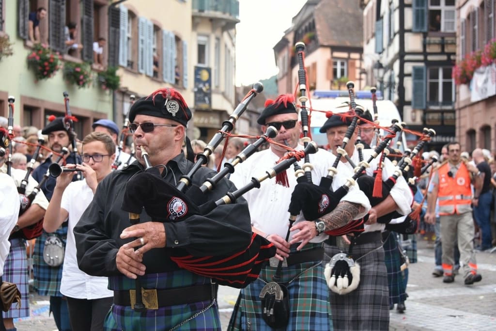 Scottish musicians with a Bagpipes