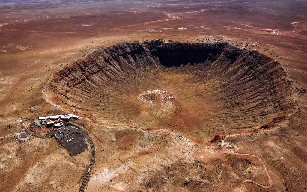 Aerial view of the Meteor Crater Natural Landmark in Arizona