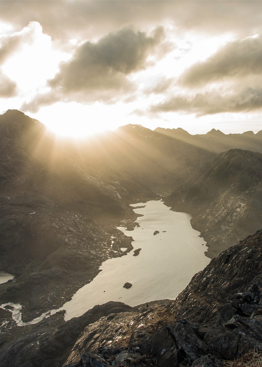 Sunset over Loch Coruisk, from the summit of Sgurr Na Stri in the Isle of Skye, Scotland
