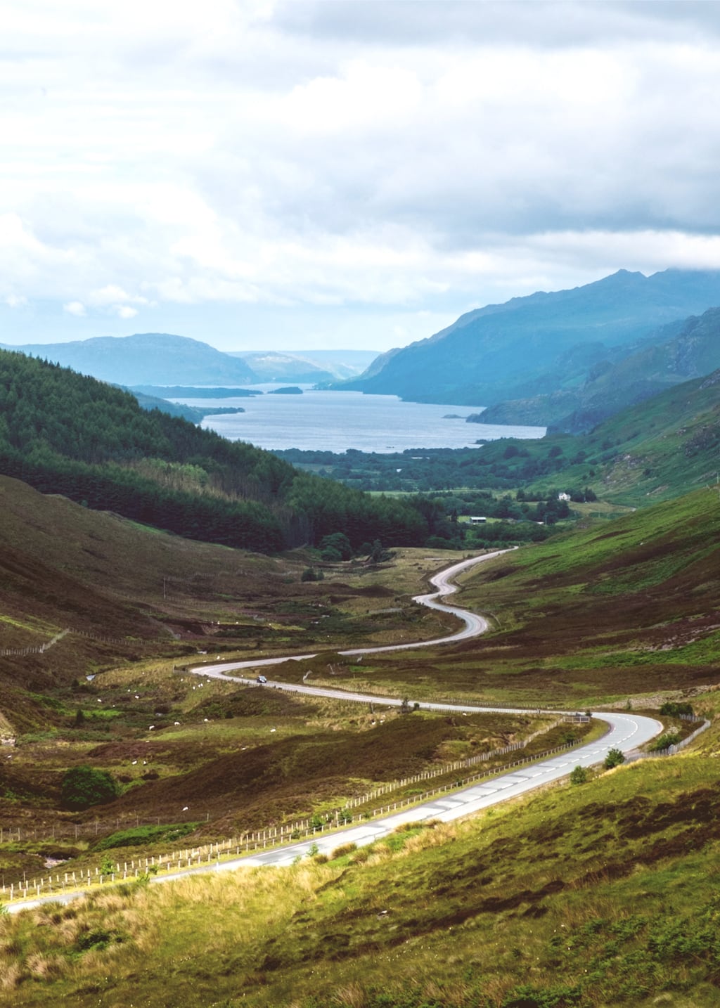 View of Loch Maree from Glen Docherty, part of the North Coast 500 Scottish scenic route