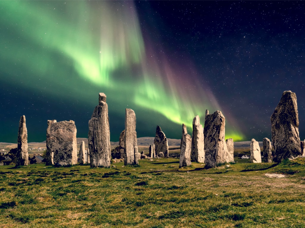 Northern Lights over Callanish Stones in Scotland