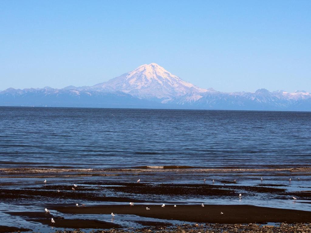 Redoubt Volcanoes As Seen from the Beach, Alaska