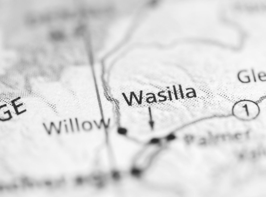 A location marker for Wasilla, Alaska on a map.jpg