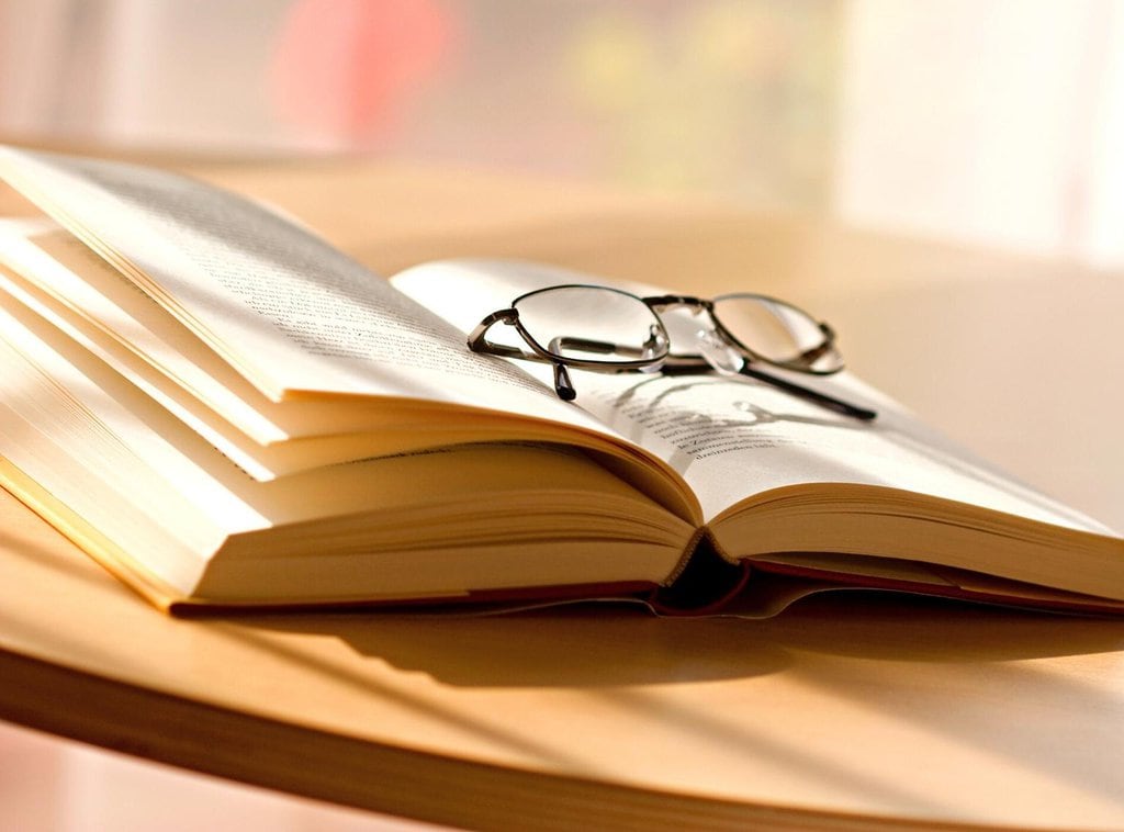 A pair of reading glasses on top of a book