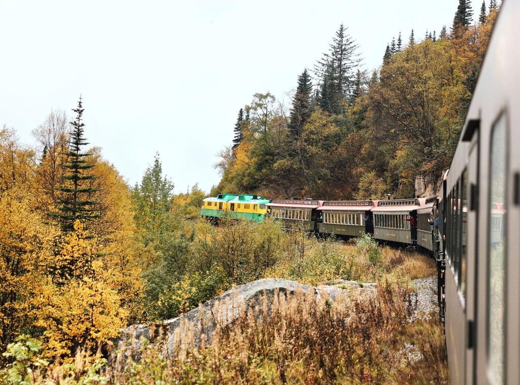 A train running along the Alaska Railroad