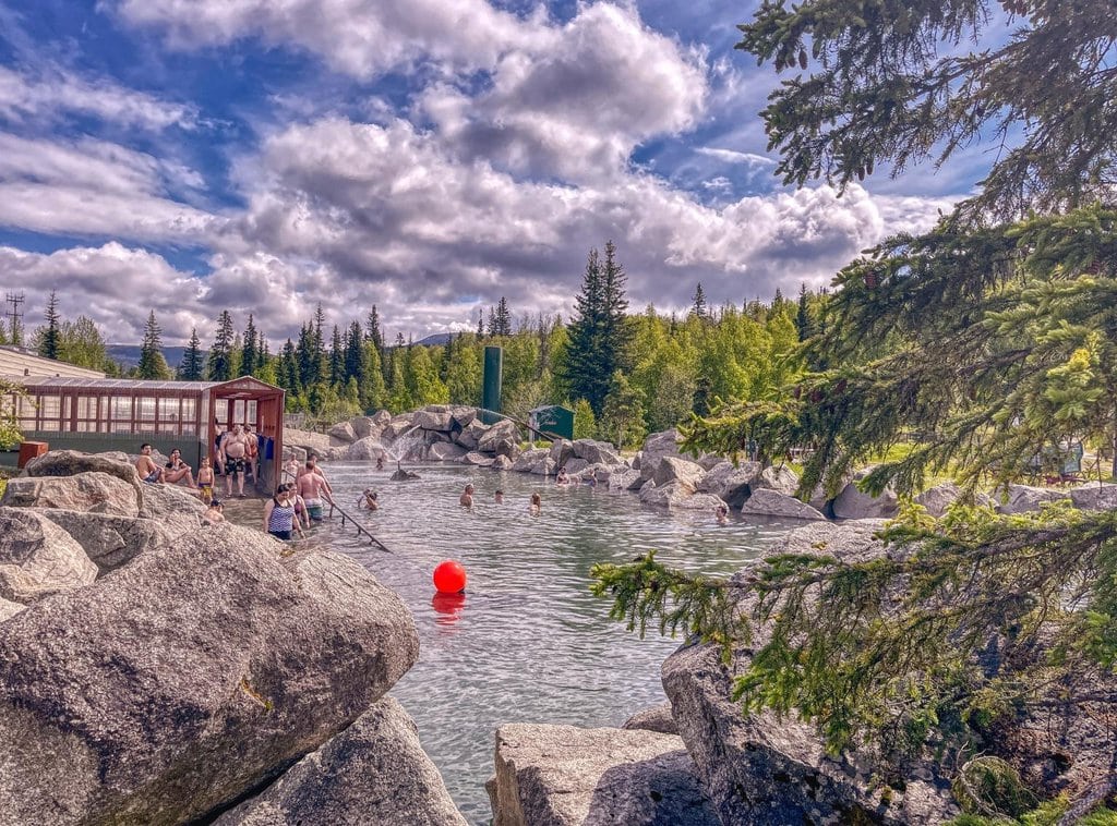 People relaxing at Chena Hot Springs Resort in Fairbanks, Alaska