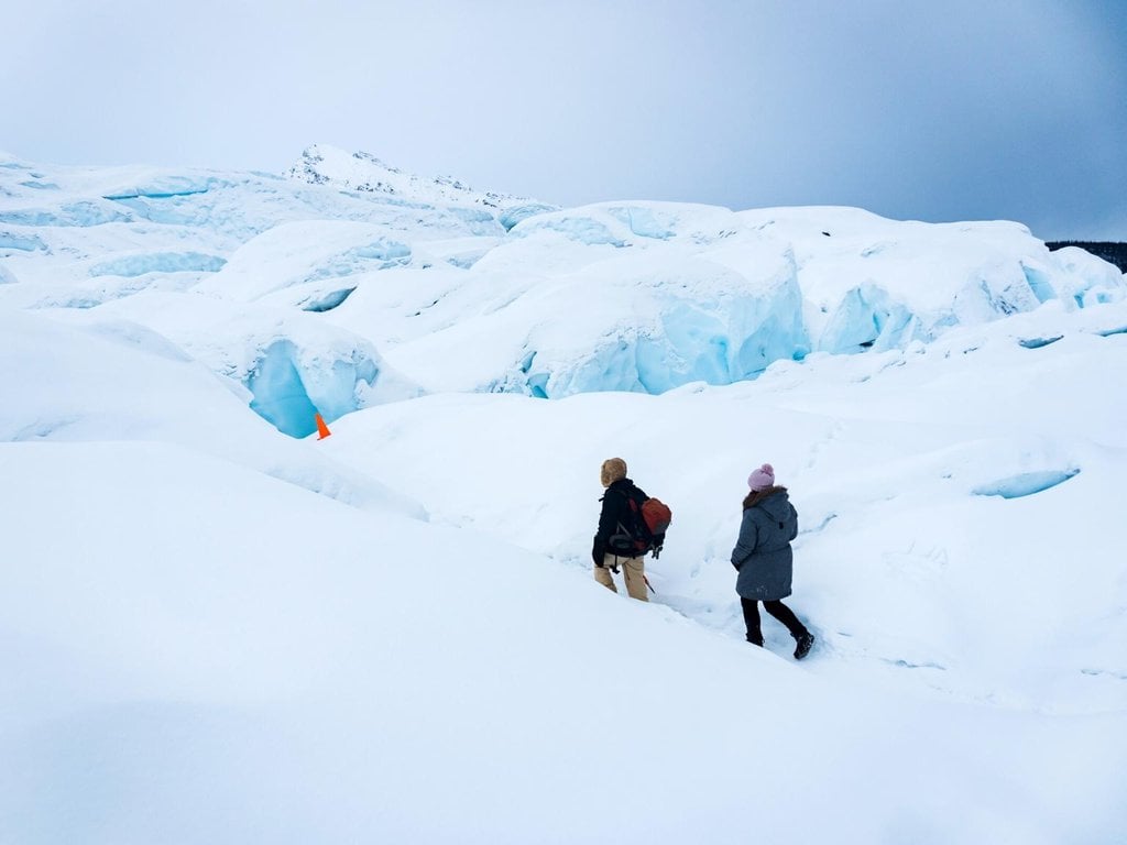Hikers trekking the Matanuska Glacier in Alaska