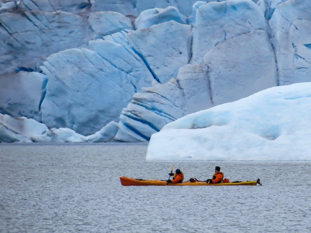 Kayakers near Mendenhall Glacier at Juneau, Alaska