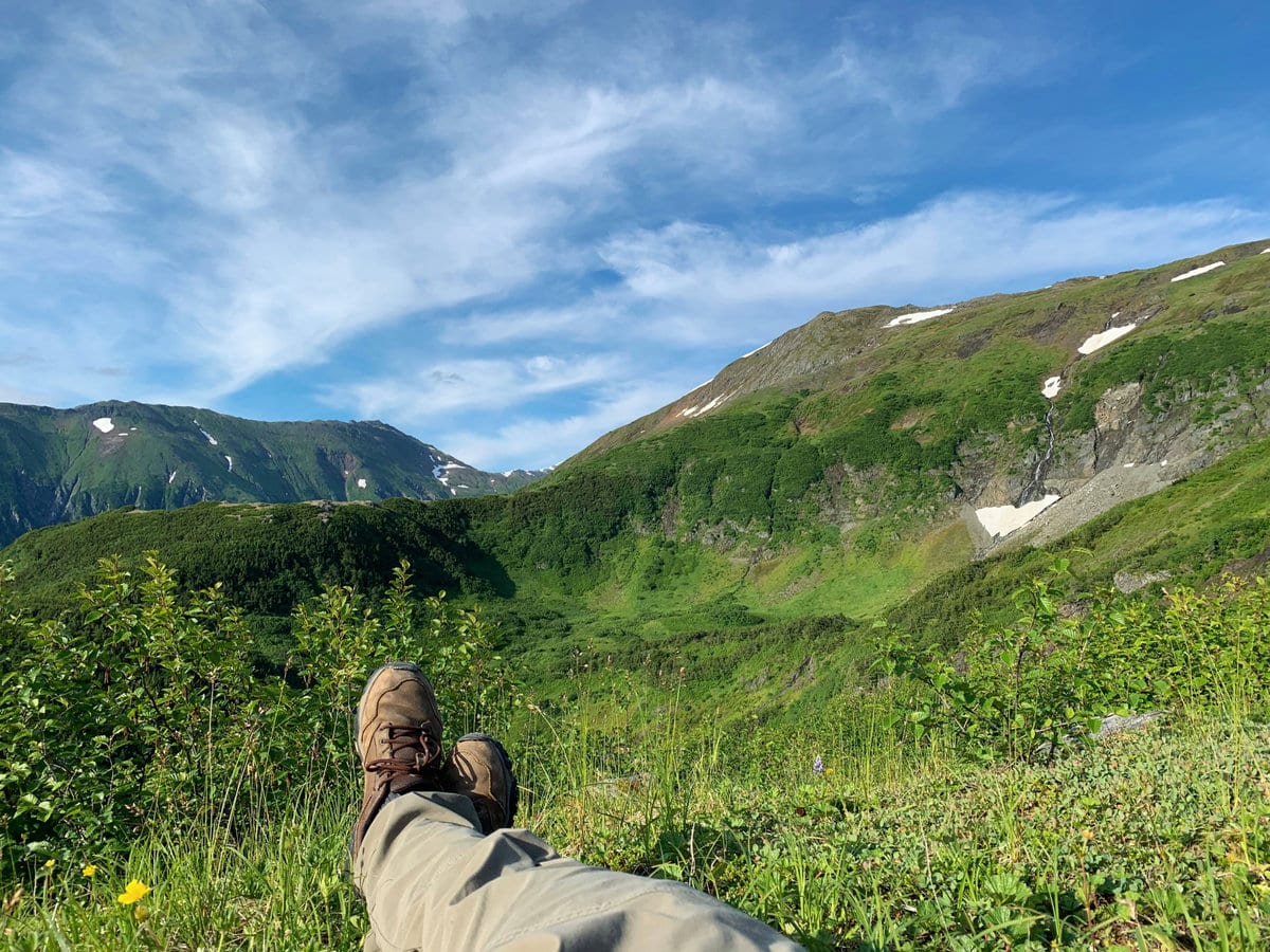 A hiker admiring the view in Juneau, Alaska