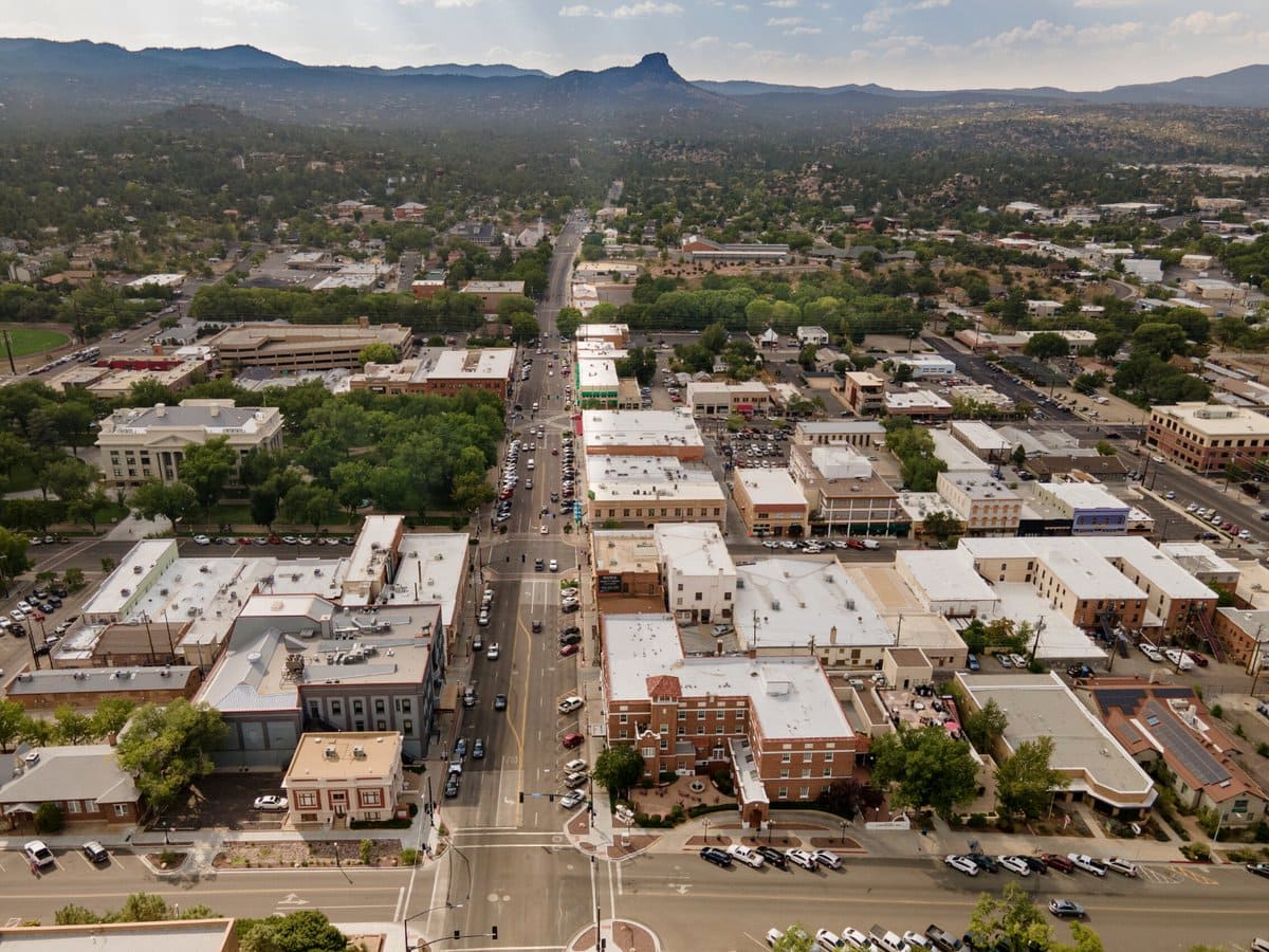 An aerial view of Prescott, Arizona