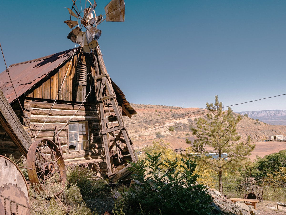 An old building with a windmill in Jerome, Arizona