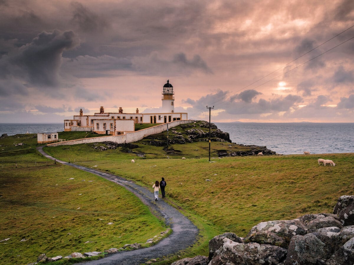 Neist Point Lighthouse at Sunset in Isle of Skye