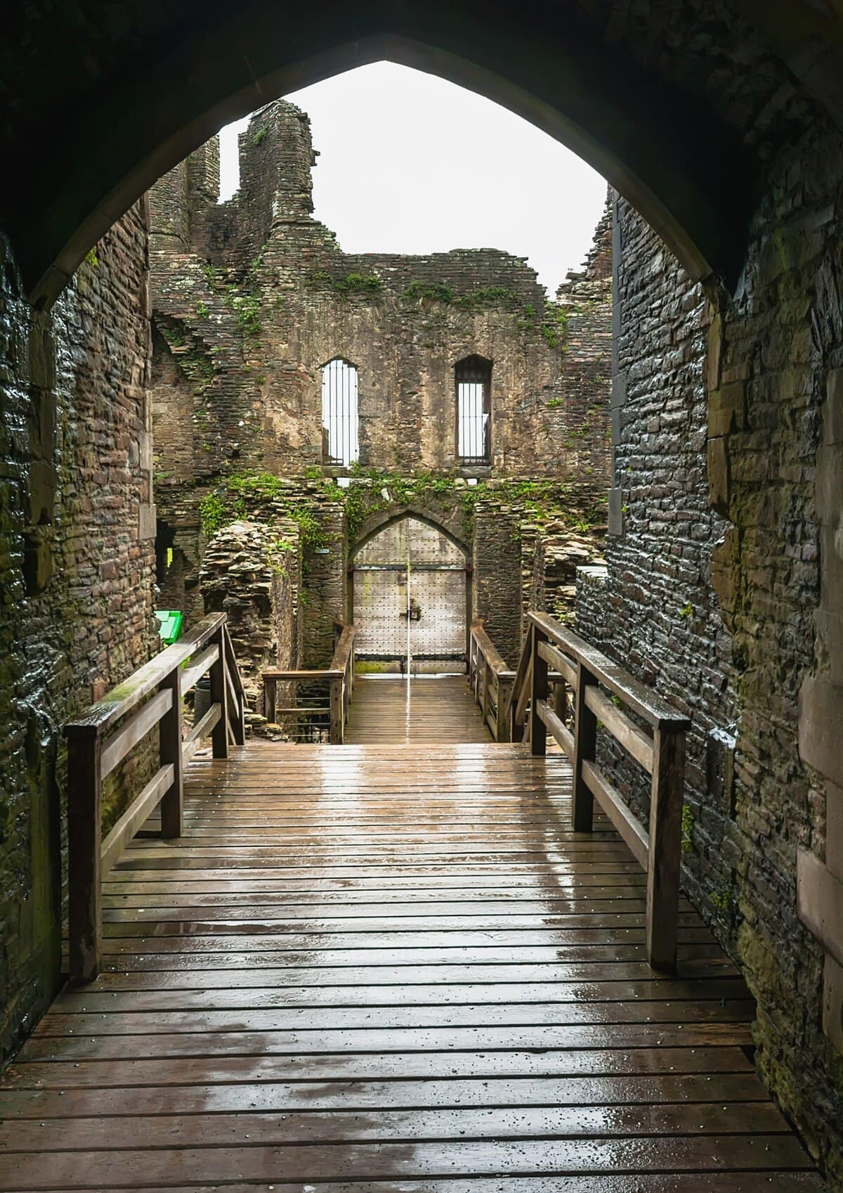 A walkway inside Caerphilly Castle in Wales