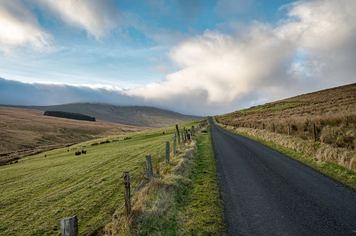 Remote mountain road going over the Sperrin Mountains in Northern Ireland