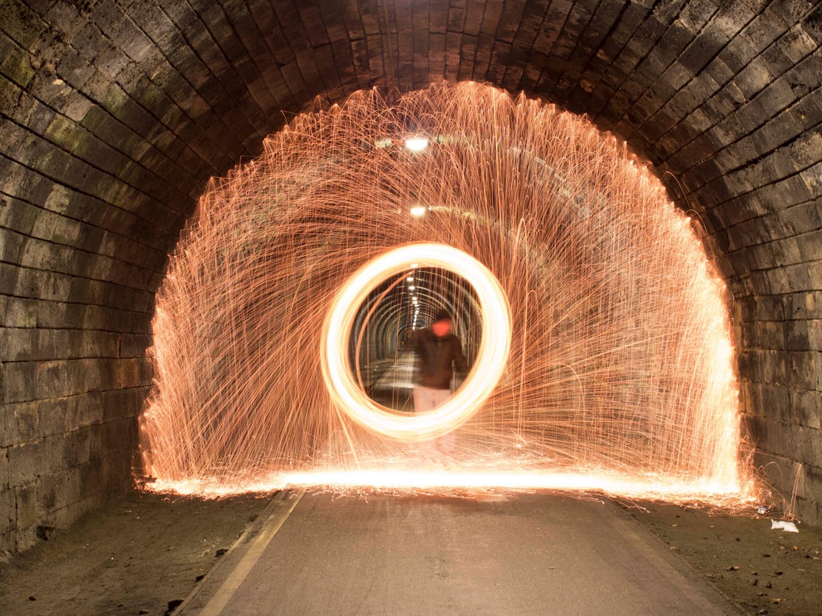 A steel wool light painting at the Innocent Railway in Edinburgh