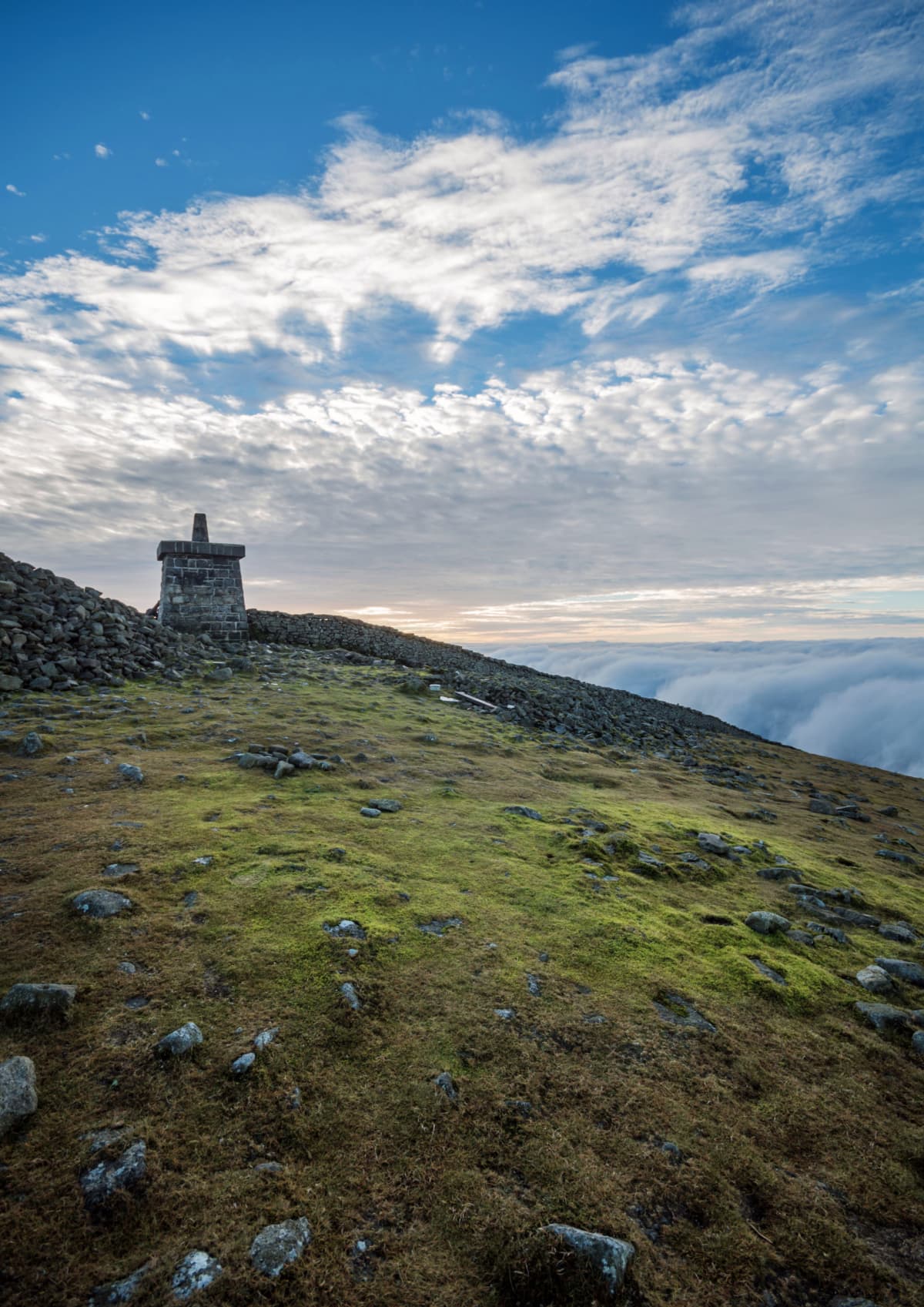 A view of the tower on top of Slieve Donard in Northern Ireland
