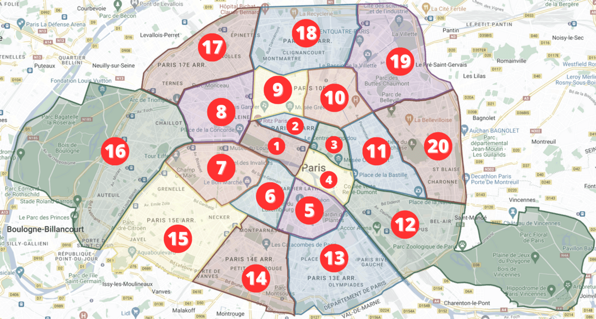 Paris Arrondissements Map