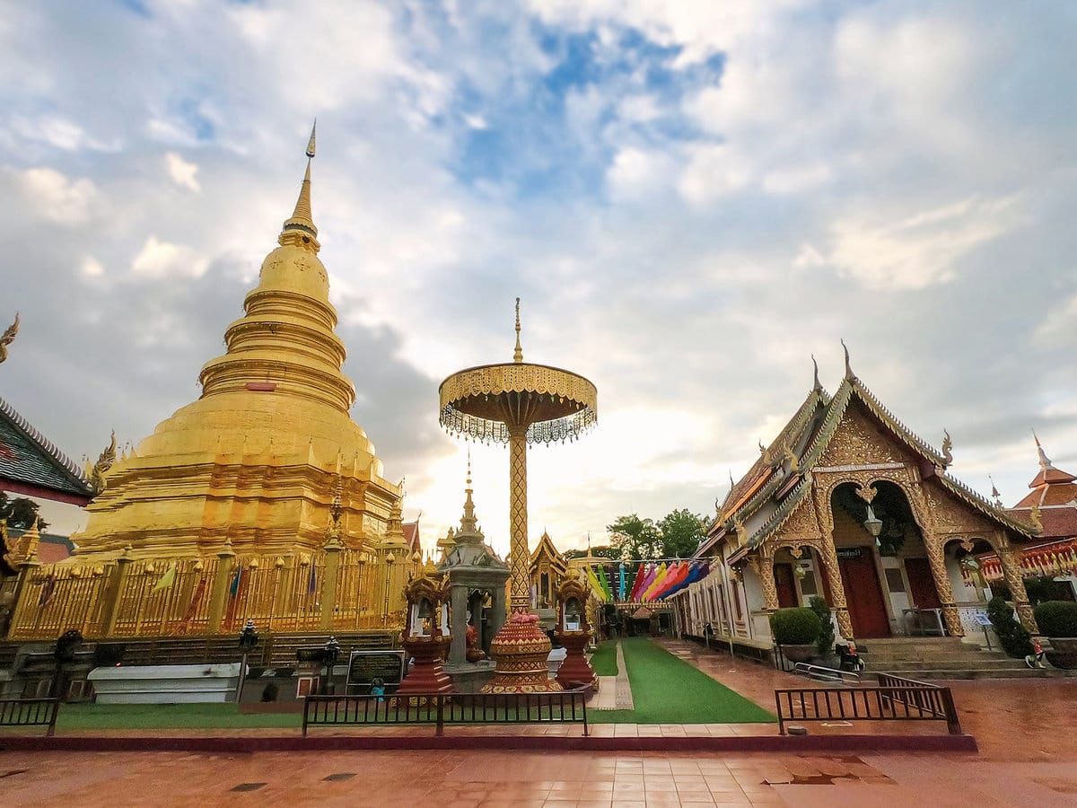 Golden pagoda at Wat Phra That Hariphunchai Woramahawihan, Lamphun province, Thailand