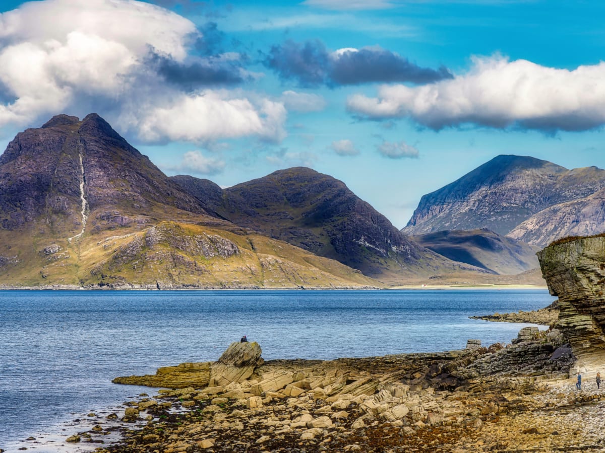 A view from Elgol Beach towards the Cuillin Mountains on the Isle of Skye, Scotland