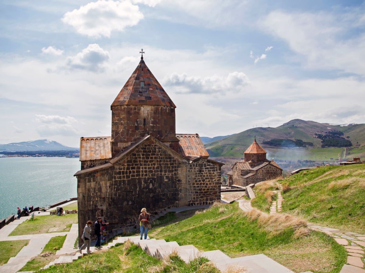Tourists at the Sevanavank Monastery in Armenia