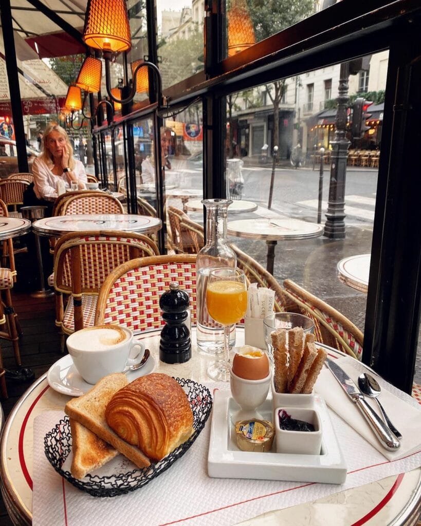 A typical french breakfast at Café Charlot in Paris