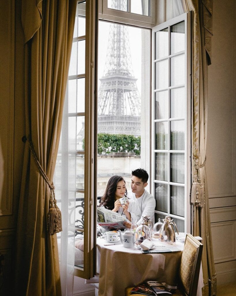 A Shangri-la Hotel room in Paris with Eiffel Tower view