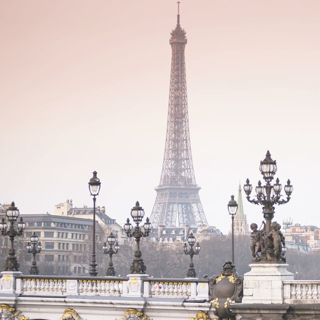 Eiffel tower view from the Alexandre III bridge, Paris