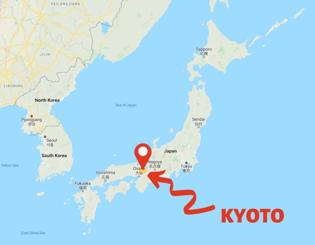 Kyoto on the map of Japan