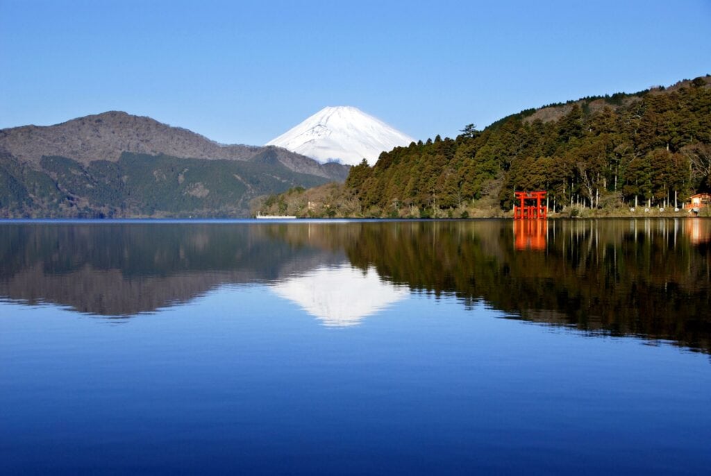 Mt Fuji and Lake Ashinoko at Hakone, Japan