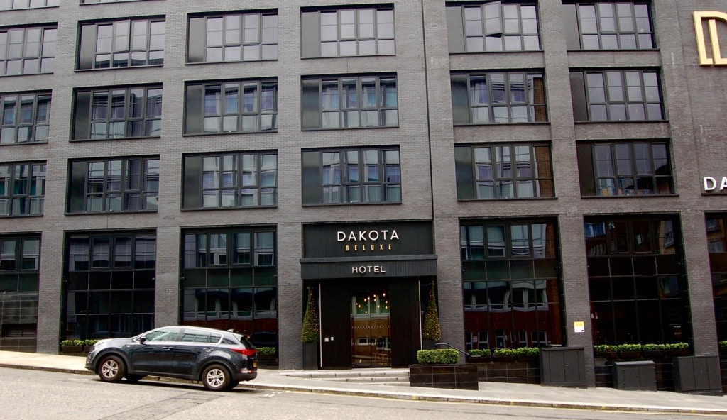 View on Dakota Hotel entrance in Glasgow