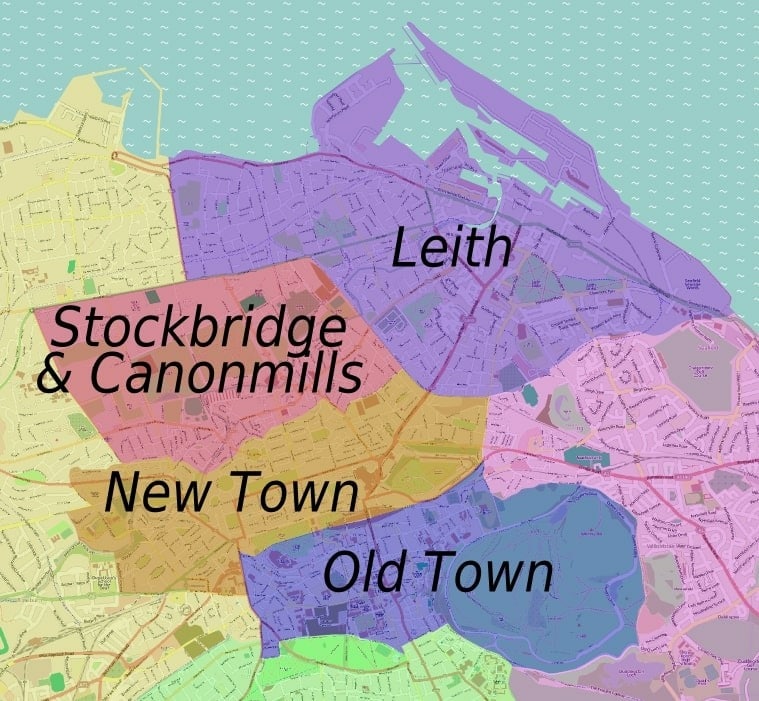 Edinburgh neighborhoods and districts map