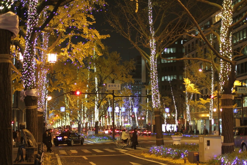 Winter illumination on street in Osaka 
