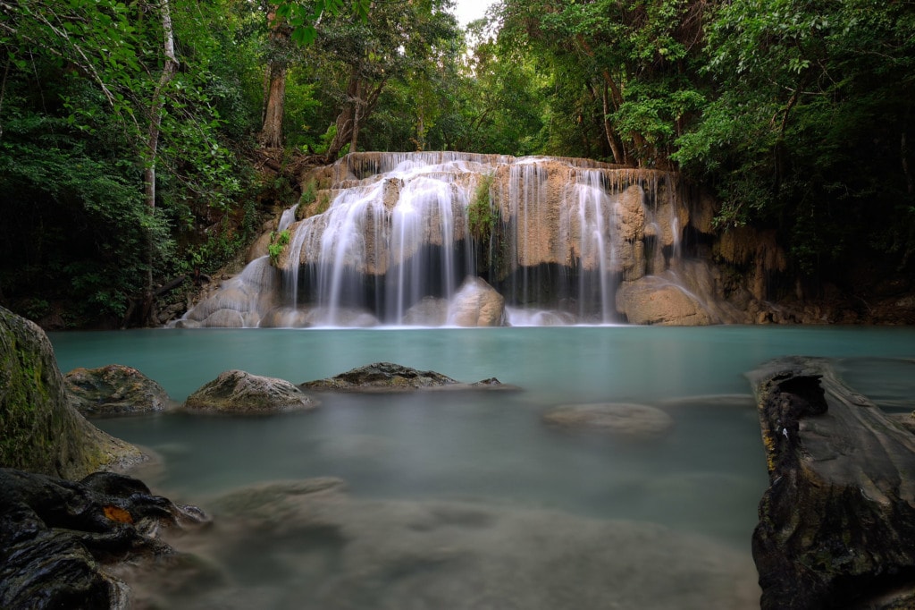 Erawan Waterfalls is located in the Erawan National Park, Thailand is located in the Erawan National Park, Thailand