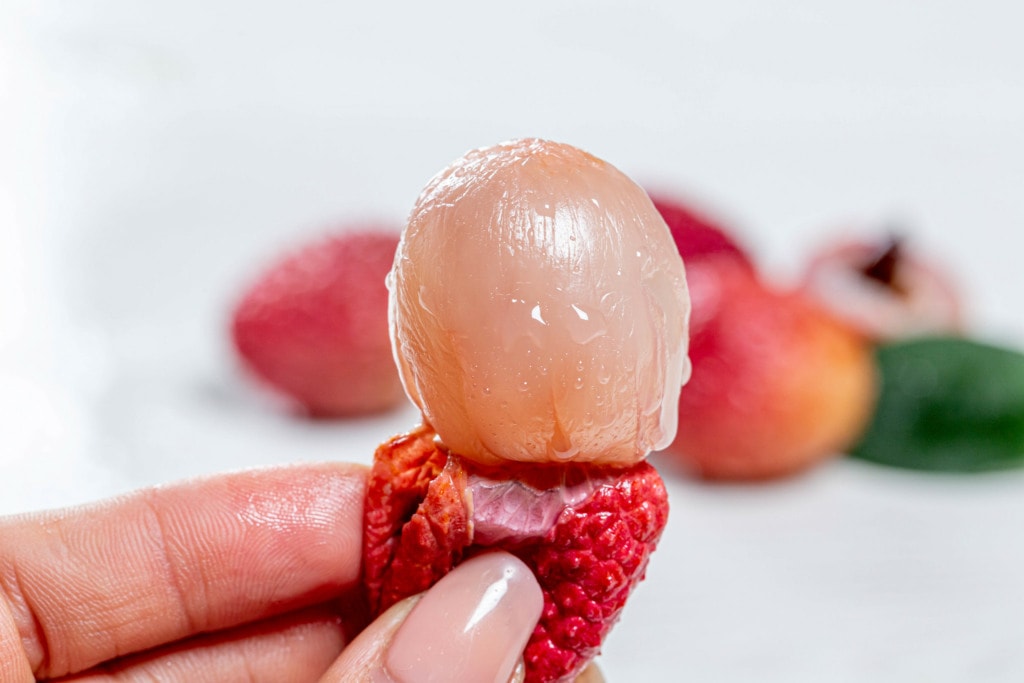 peeled Lychee fruit in the hand