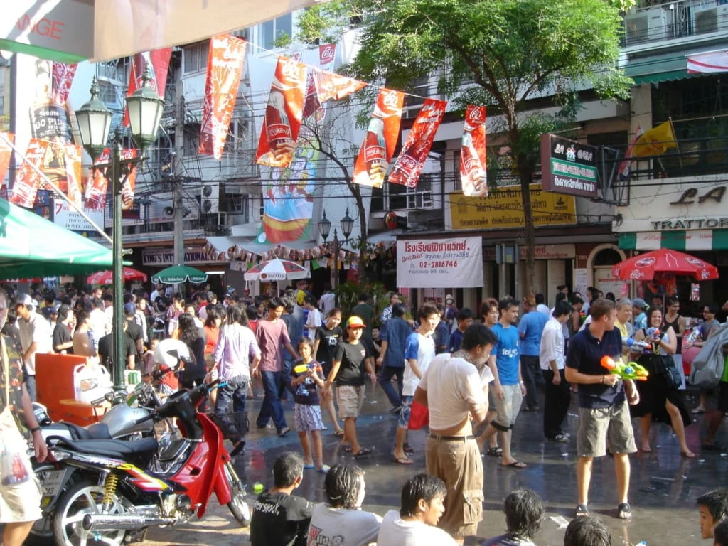 People during Songkran on Bangkok street