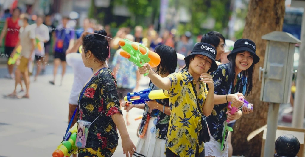 People on Songkran water festival in Bangkok
