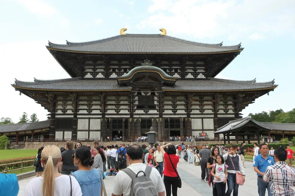 Tourist crowds near Todaiji Temple in Nara, Japan