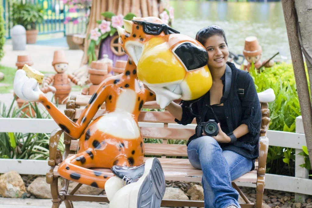 Woman makes photo in DreamWorld in Bangkok, Thailand