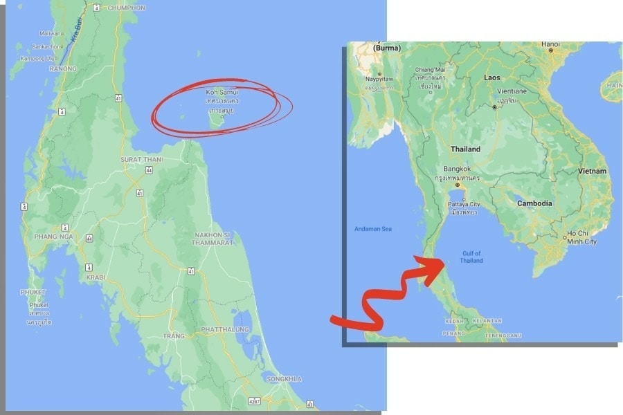 Koh Samui in the map of Thailand