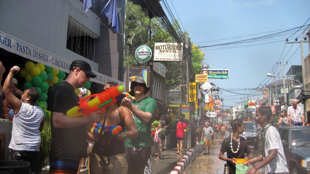 People celebrating Songkran in Koh Samui
