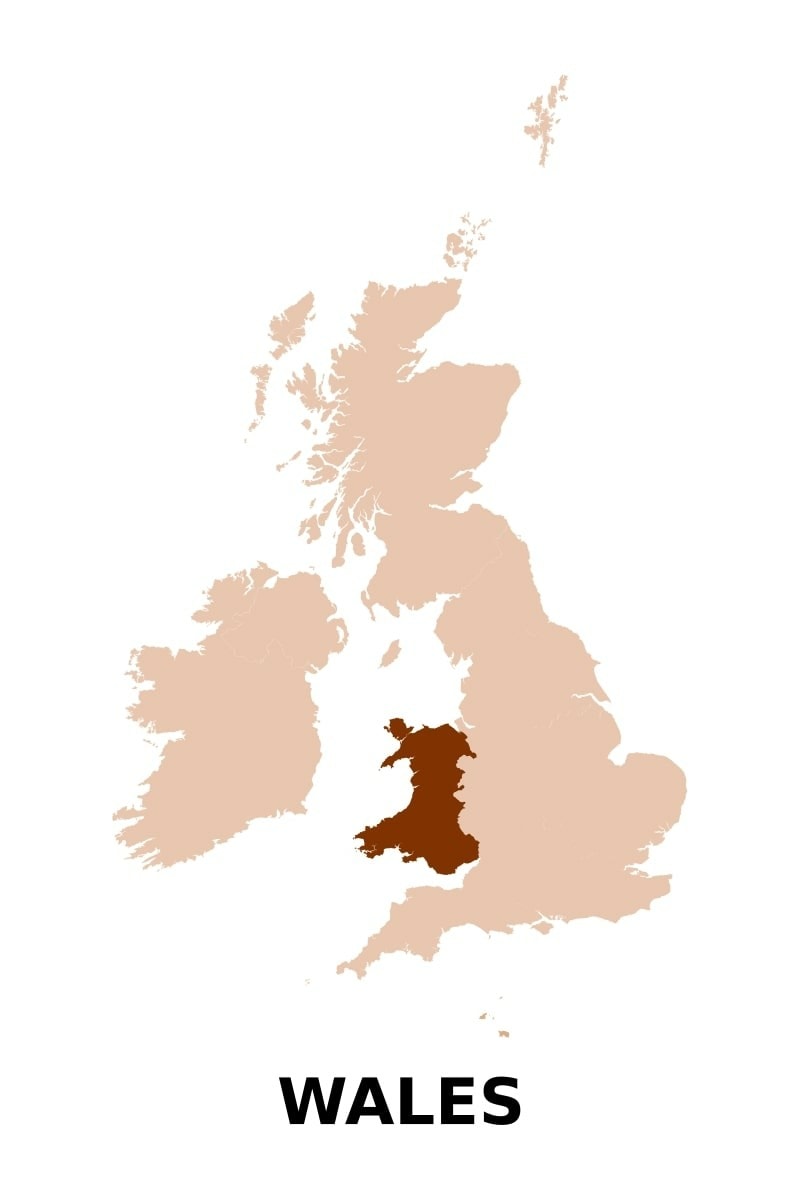 Map of Wales in the UK