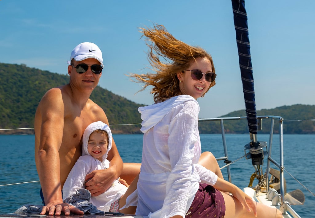 Tourist family on the boat in Phuket