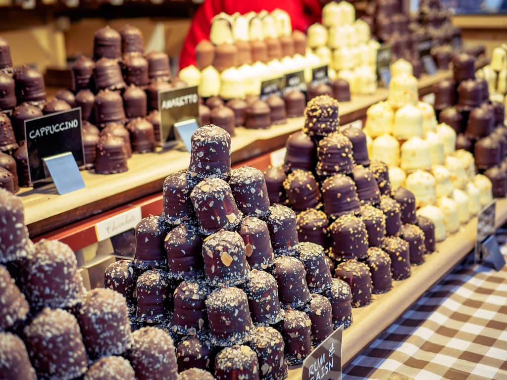 Different kinds of chocolate on sale at the Belfast Christmas Market