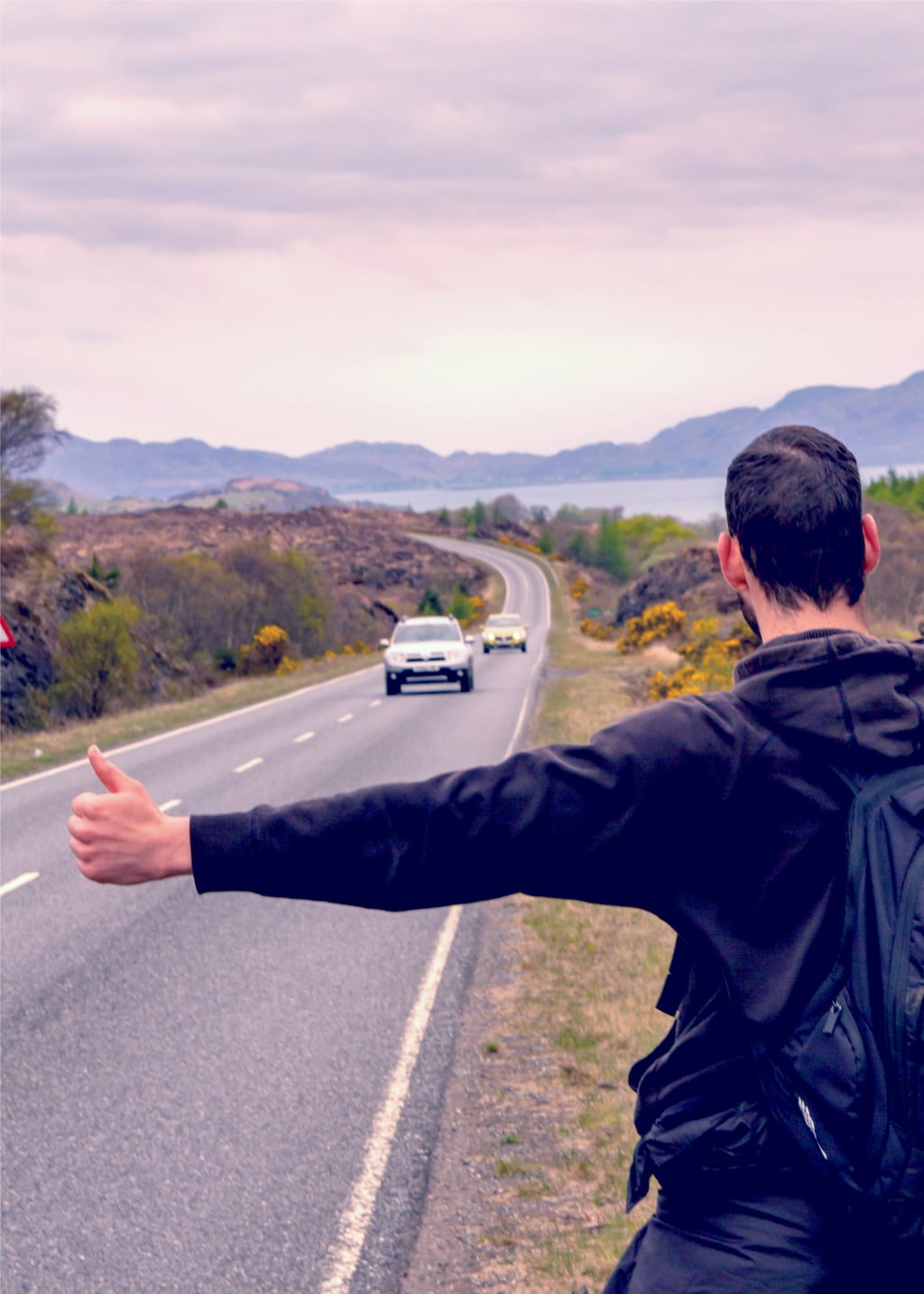 Hitchhiking on a Scottish Island Road